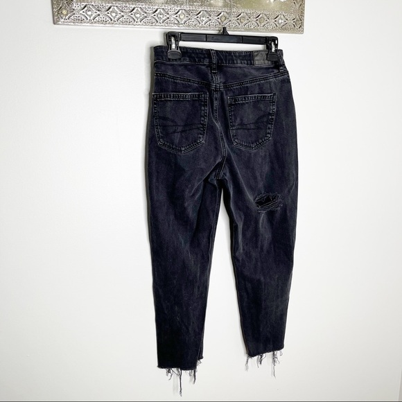 American Eagle Black Distressed Hem Straight Leg High Waist Black Jeans Size 4 - Picture 2 of 10